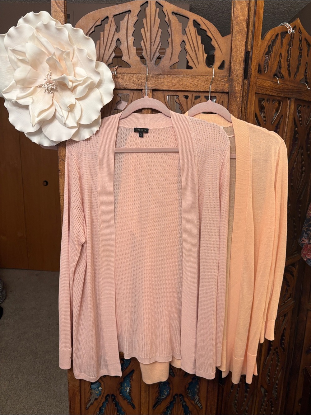 Peach and  Pink Open-Front Women's Cardigan Sweaters